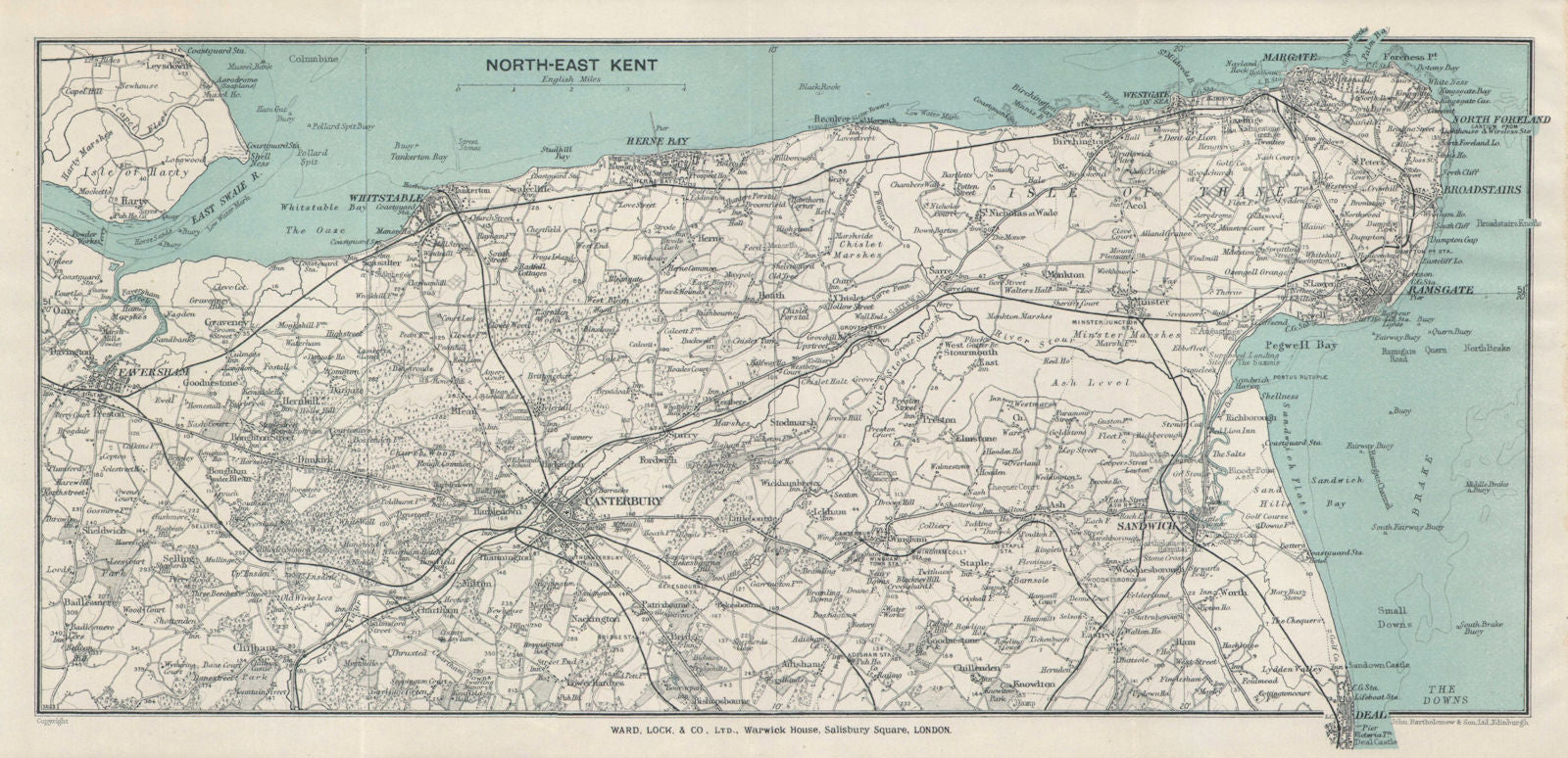 NORTH-EAST KENT. Thanet Faversham Canterbury Sandwich Ramsgate Margate 1937 map
